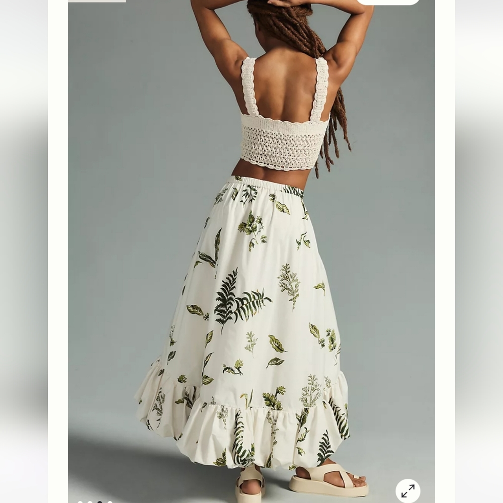 NWT Anthropologie High Low Cotton Bubble skirt leaf print size XL - Picture 1 of 7